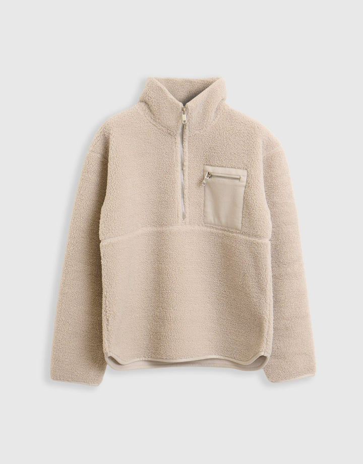The Ultimate Half Zip Borg Fleece in Mushroom