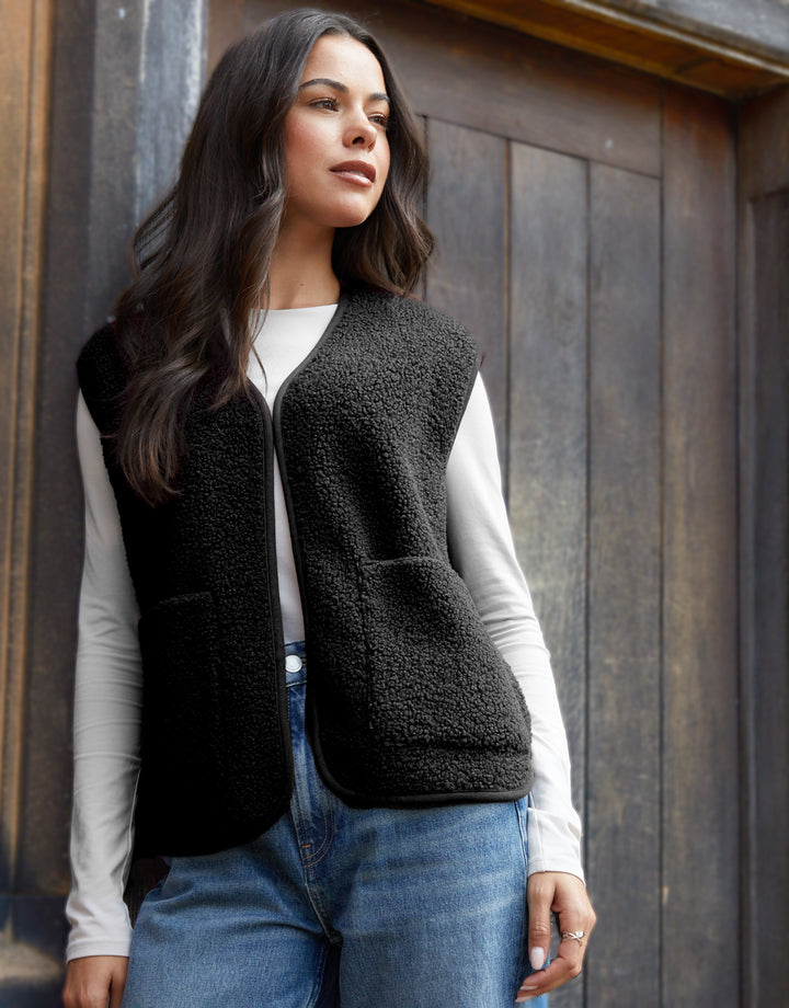 Black Reversible Fleece Borg Gilet