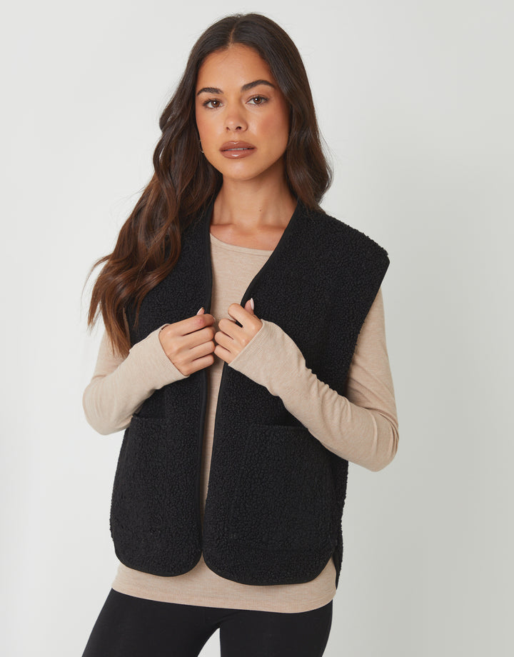 Black Reversible Fleece Borg Gilet