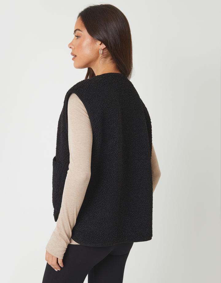 Black Reversible Fleece Borg Gilet