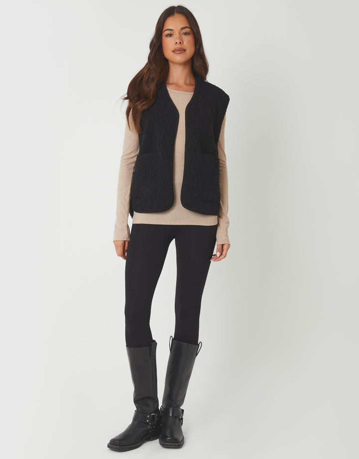 Black Reversible Fleece Borg Gilet