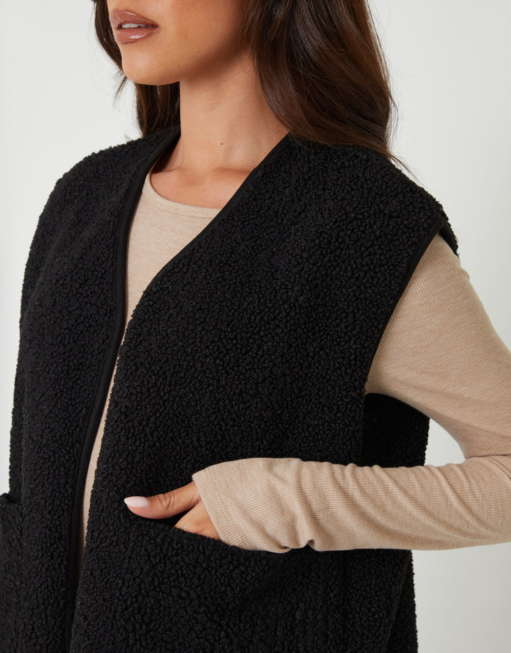 Black Reversible Fleece Borg Gilet