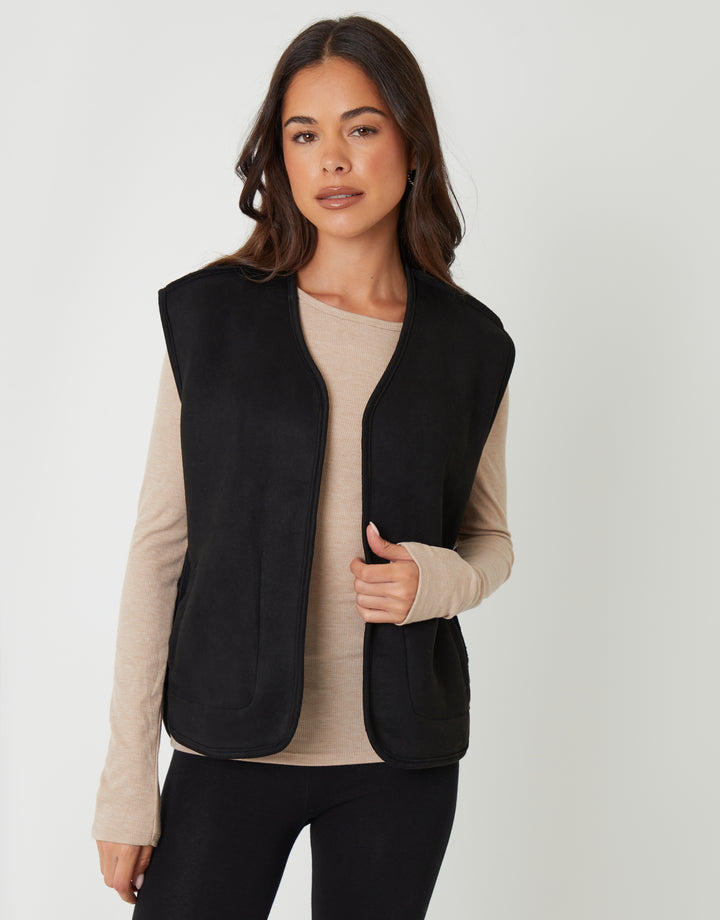 Black Reversible Fleece Borg Gilet