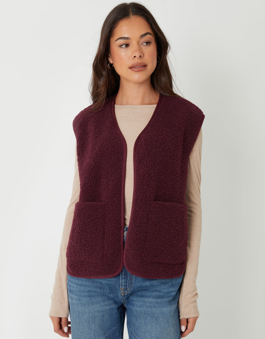 Berry Red Reversible Fleece Borg Gilet