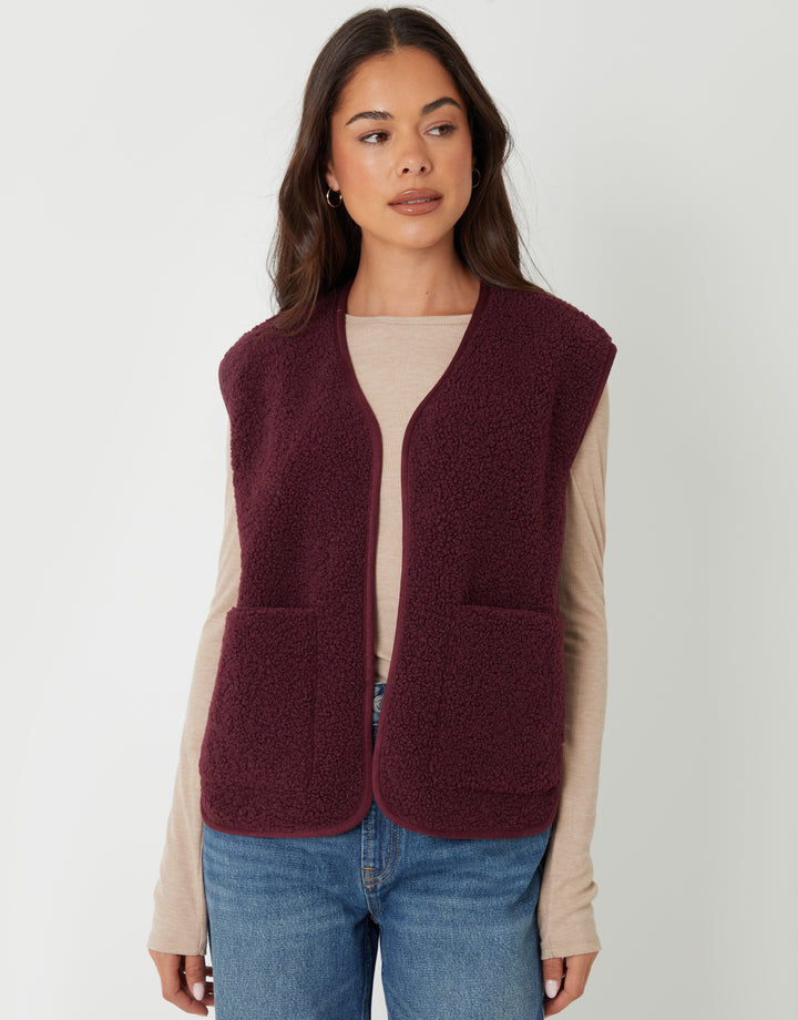 Berry Red Reversible Fleece Borg Gilet