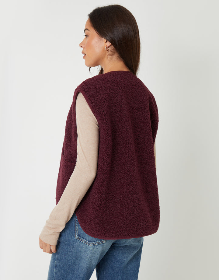Berry Red Reversible Fleece Borg Gilet