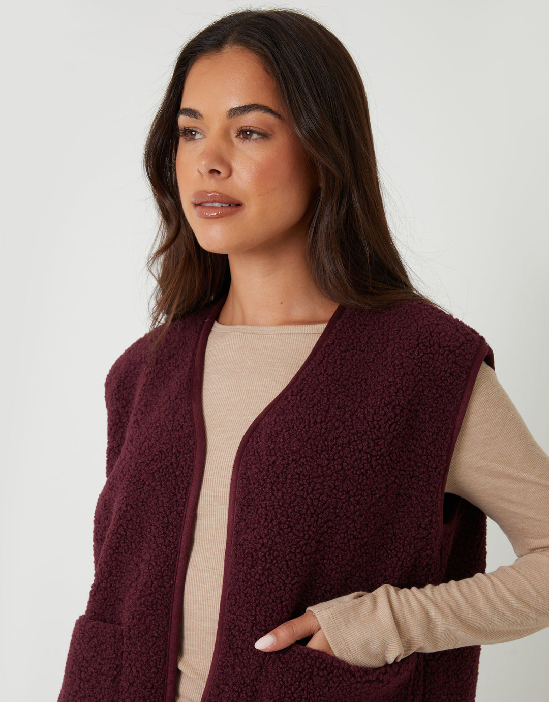 Berry Red Reversible Fleece Borg Gilet