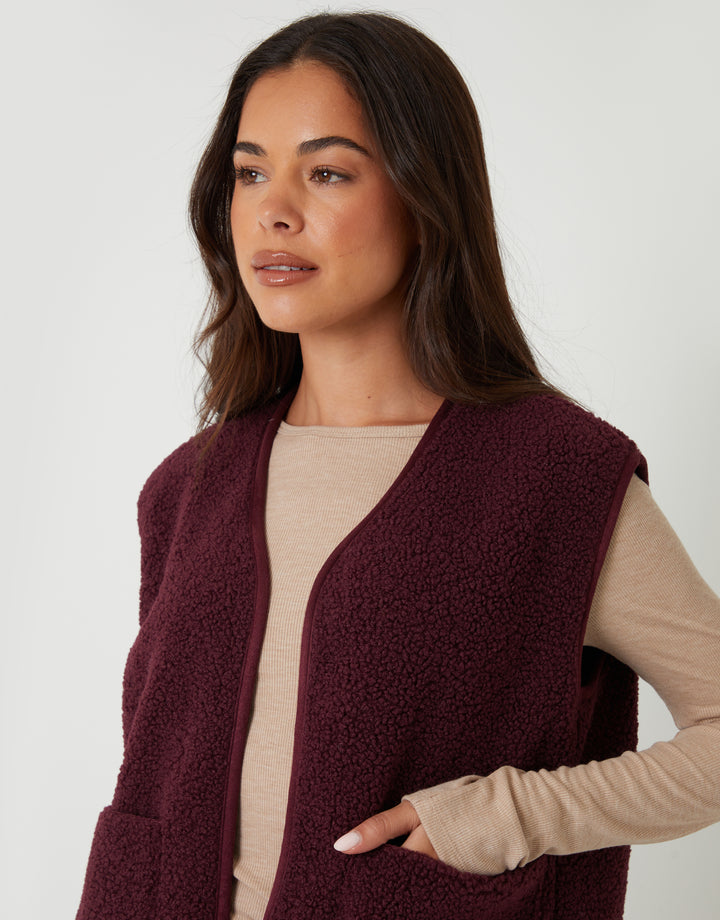 Berry Red Reversible Fleece Borg Gilet