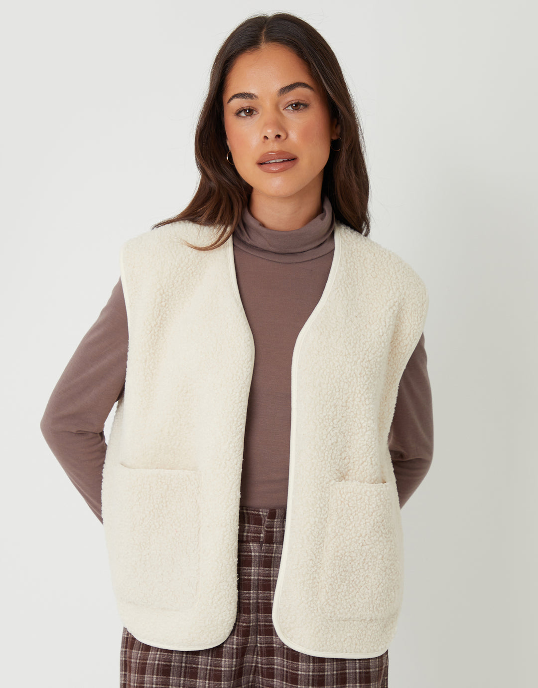 Cream Reversible Fleece Borg Gilet