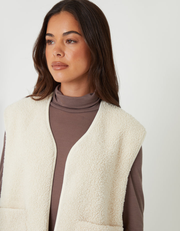 Cream Reversible Fleece Borg Gilet
