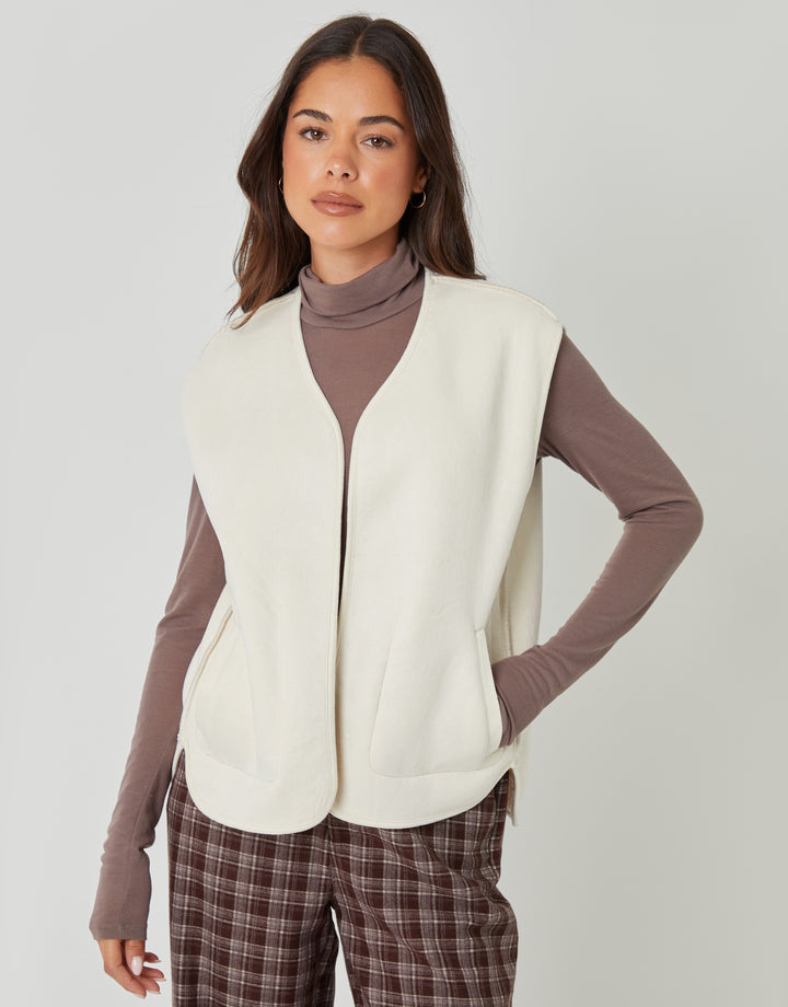 Cream Reversible Fleece Borg Gilet