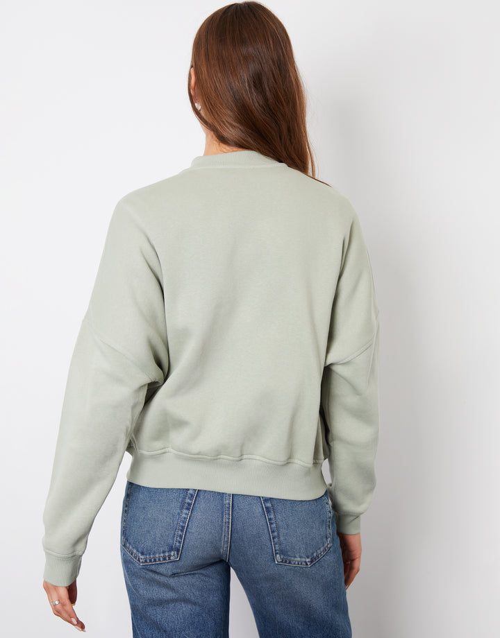 Zip-Up Bomber Sweat in Sage Green