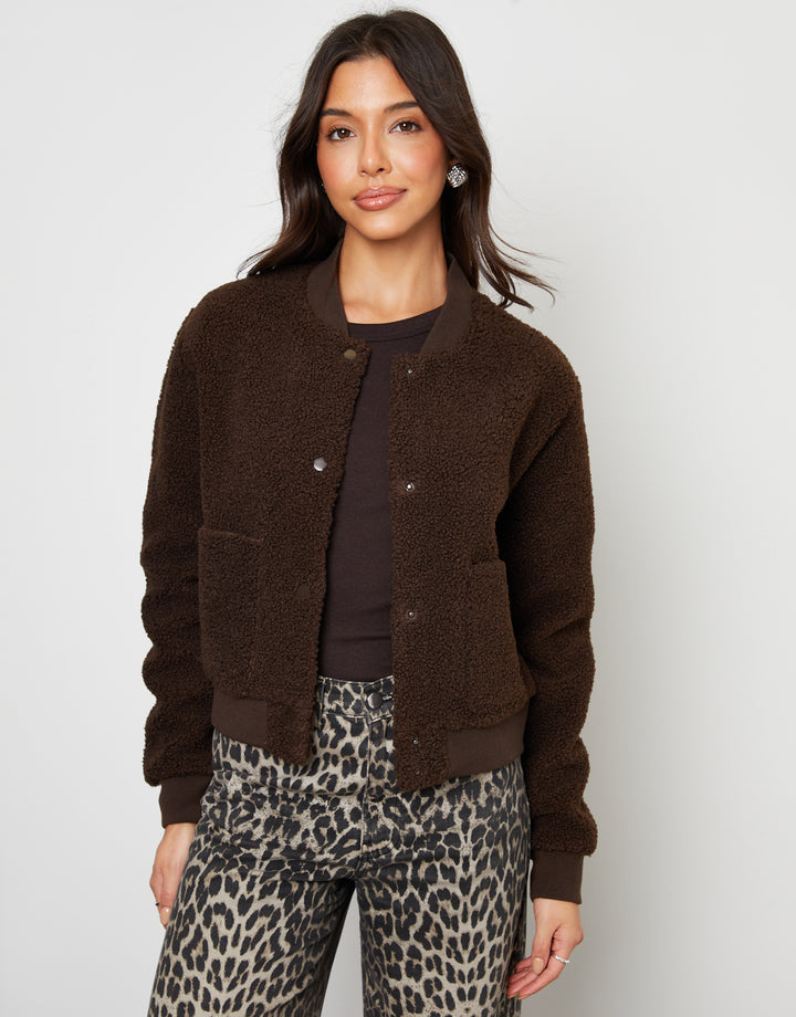 Chocolate Brown Borg Bomber Jacket
