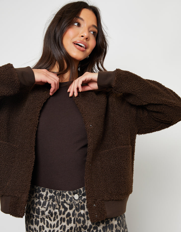 Chocolate Brown Borg Bomber Jacket