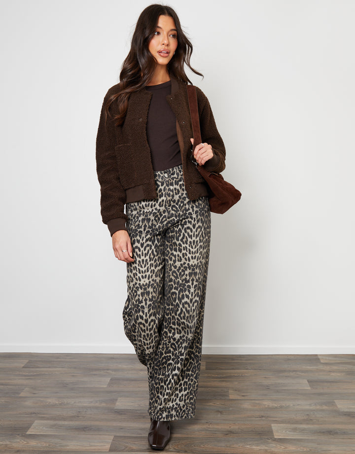 Chocolate Brown Borg Bomber Jacket