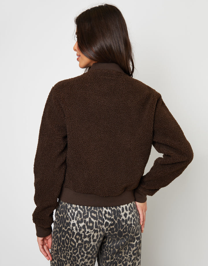 Chocolate Brown Borg Bomber Jacket
