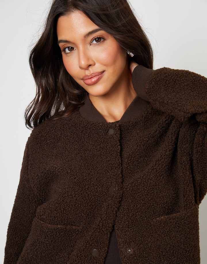 Chocolate Brown Borg Bomber Jacket