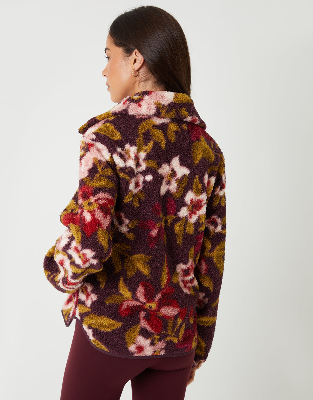 Red Floral Print Quarter Zip Fleece
