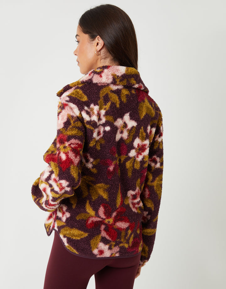 Red Floral Print Quarter Zip Fleece