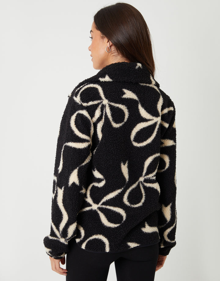 Black Bow Print Quarter Zip Fleece