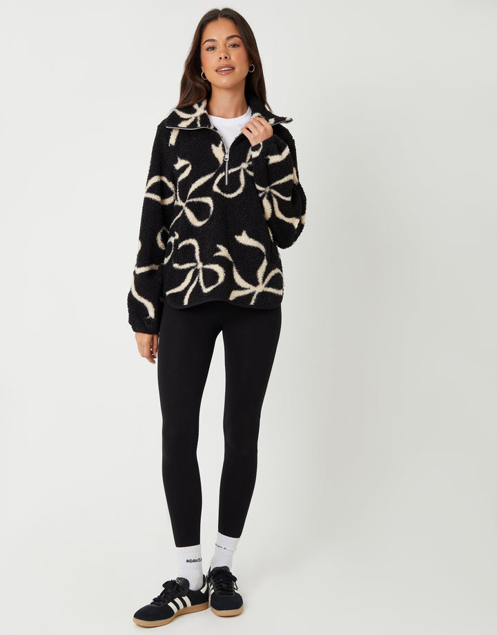 Black Bow Print Quarter Zip Fleece