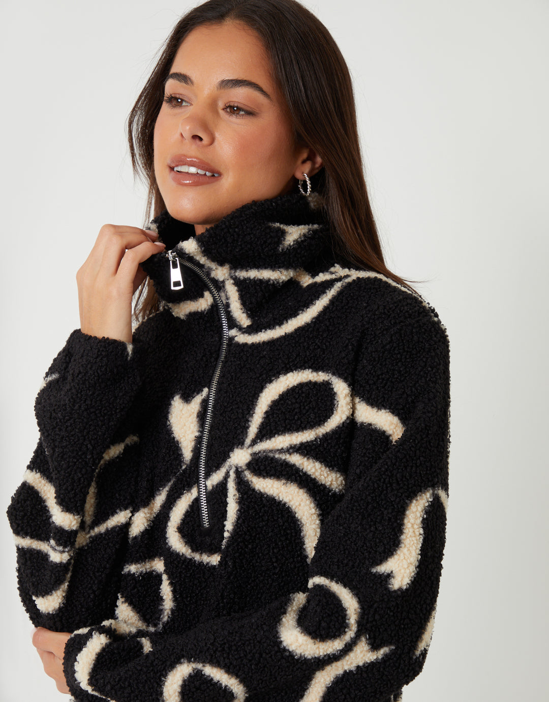 Black Bow Print Quarter Zip Fleece