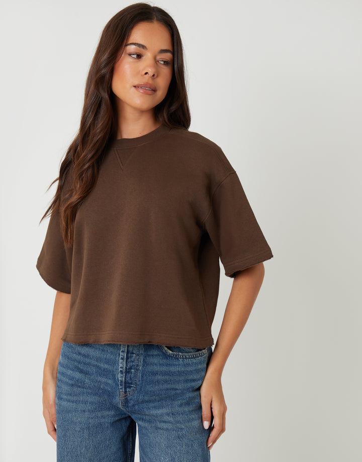 Chocolate Brown & Black Boxy Short Sleeve Sweatshirts (2 Pack)