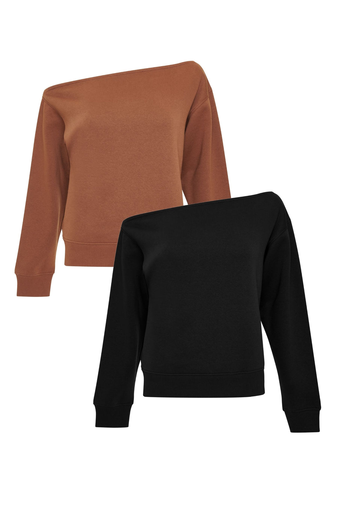 Tan Brown & Black Slash Neck Sweatshirts (2 Pack)