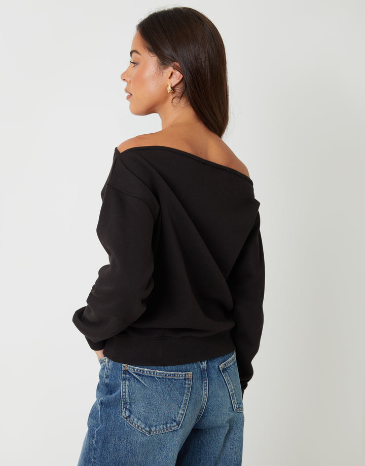 Tan Brown & Black Slash Neck Sweatshirts (2 Pack)