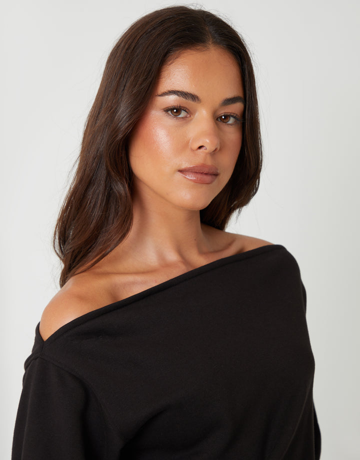 Tan Brown & Black Slash Neck Sweatshirts (2 Pack)