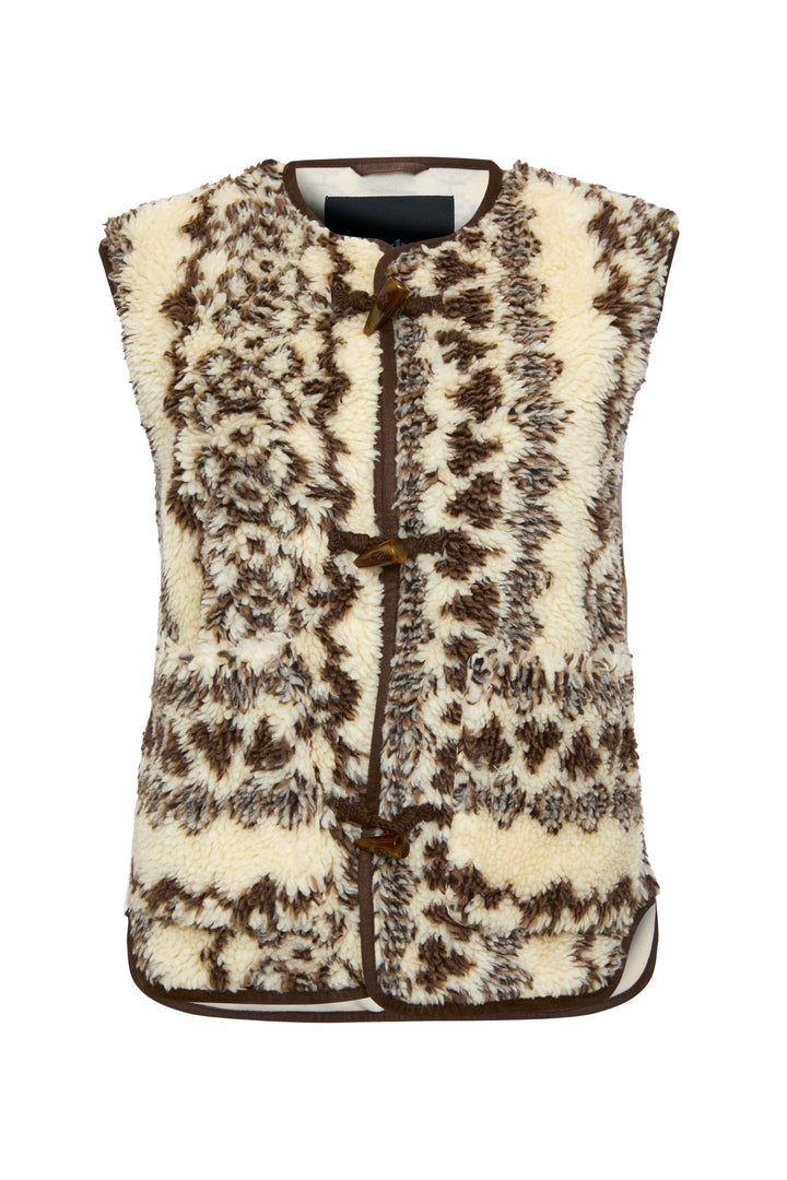 Cream Printed Fleece Borg Gilet