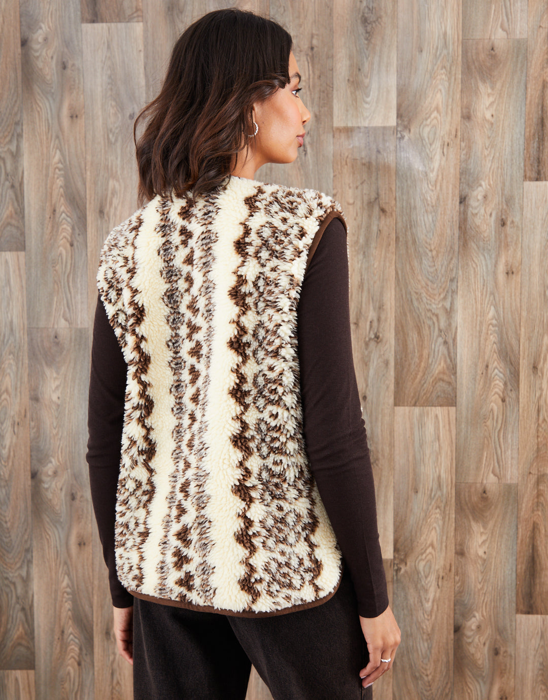 Cream Printed Fleece Borg Gilet
