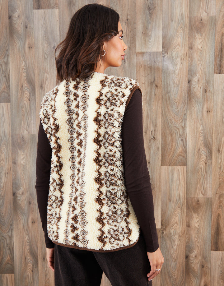 Cream Printed Fleece Borg Gilet