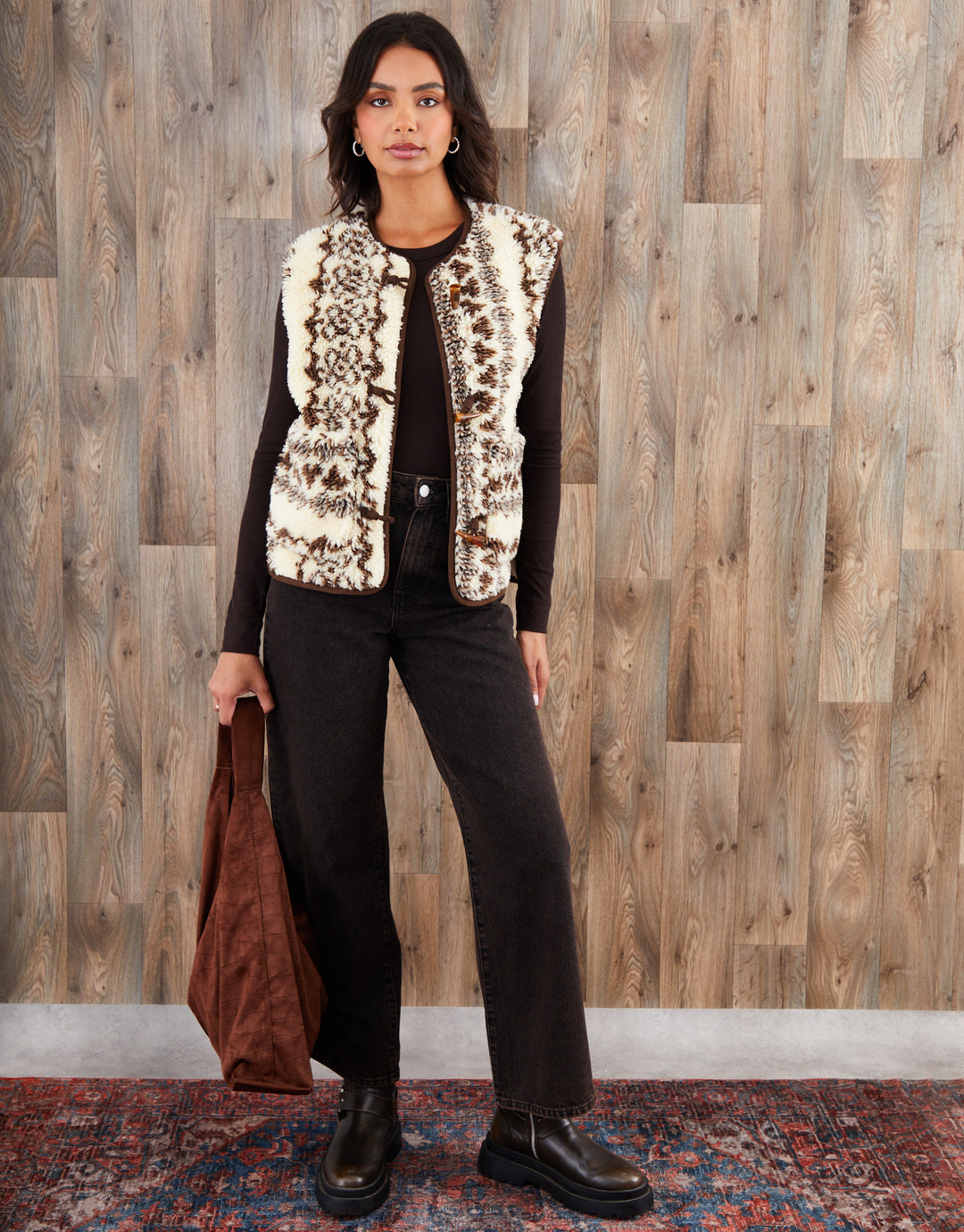 Cream Printed Fleece Borg Gilet