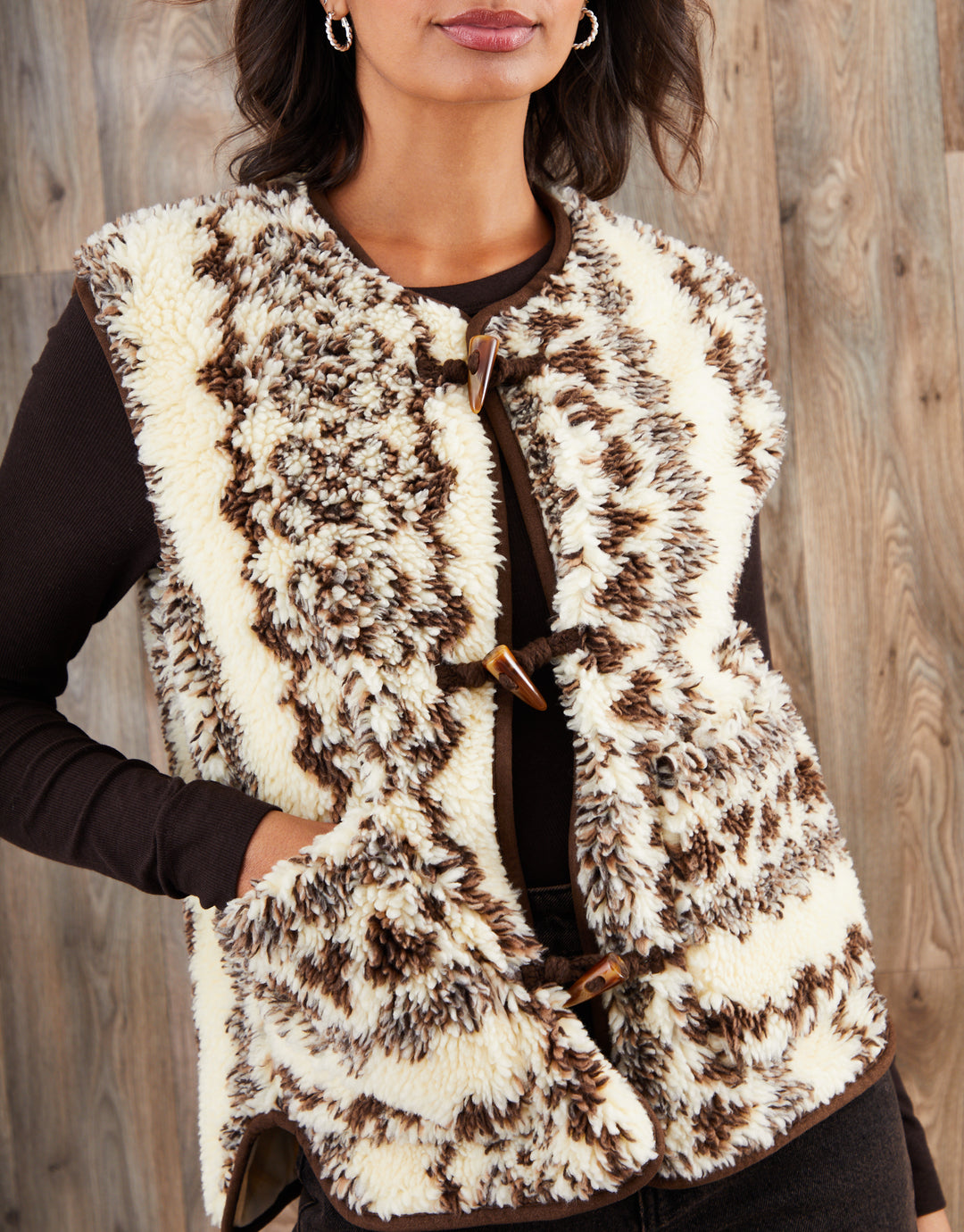 Cream Printed Fleece Borg Gilet