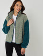 Green Colourblock Snap Borg Fleece