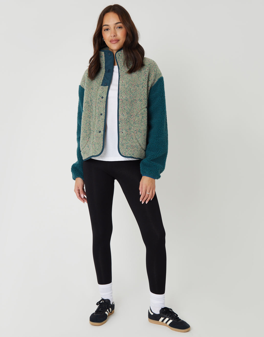 Green Colourblock Snap Borg Fleece