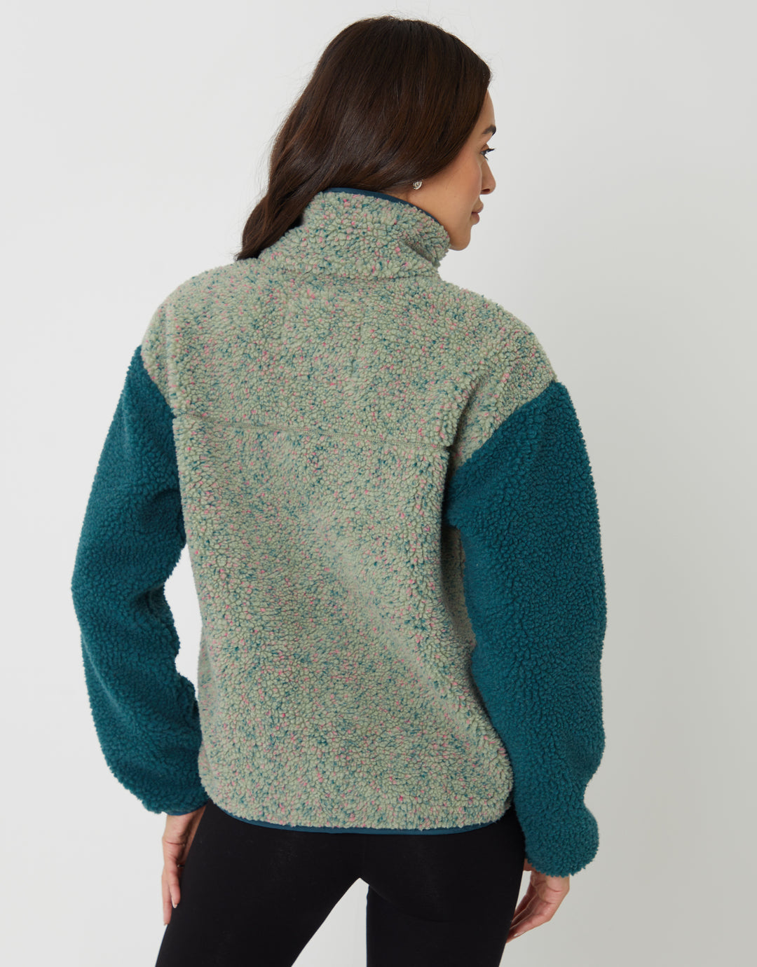 Green Colourblock Snap Borg Fleece