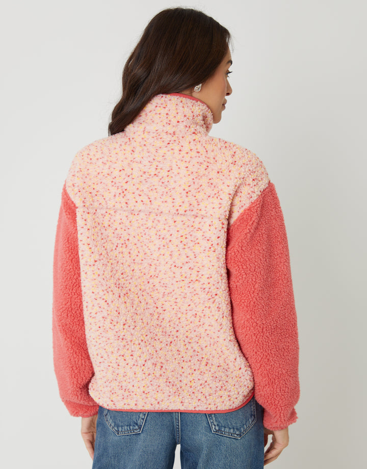 Pink Colourblock Snap Borg Fleece
