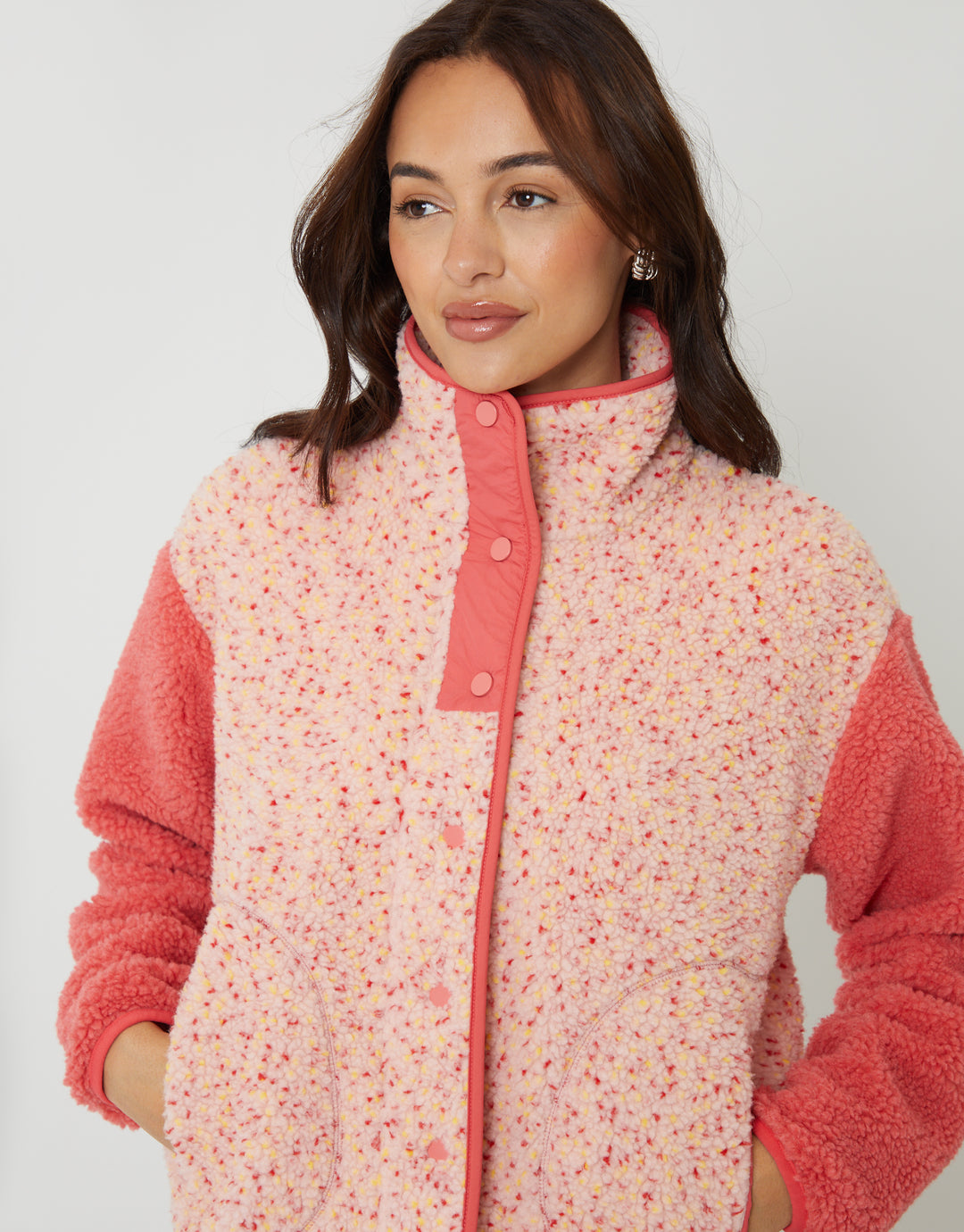 Pink Colourblock Snap Borg Fleece