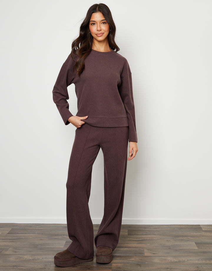 Threadbare Cosy Rib Relaxed Fit Sweatshirt in Chocolate Brown - full body