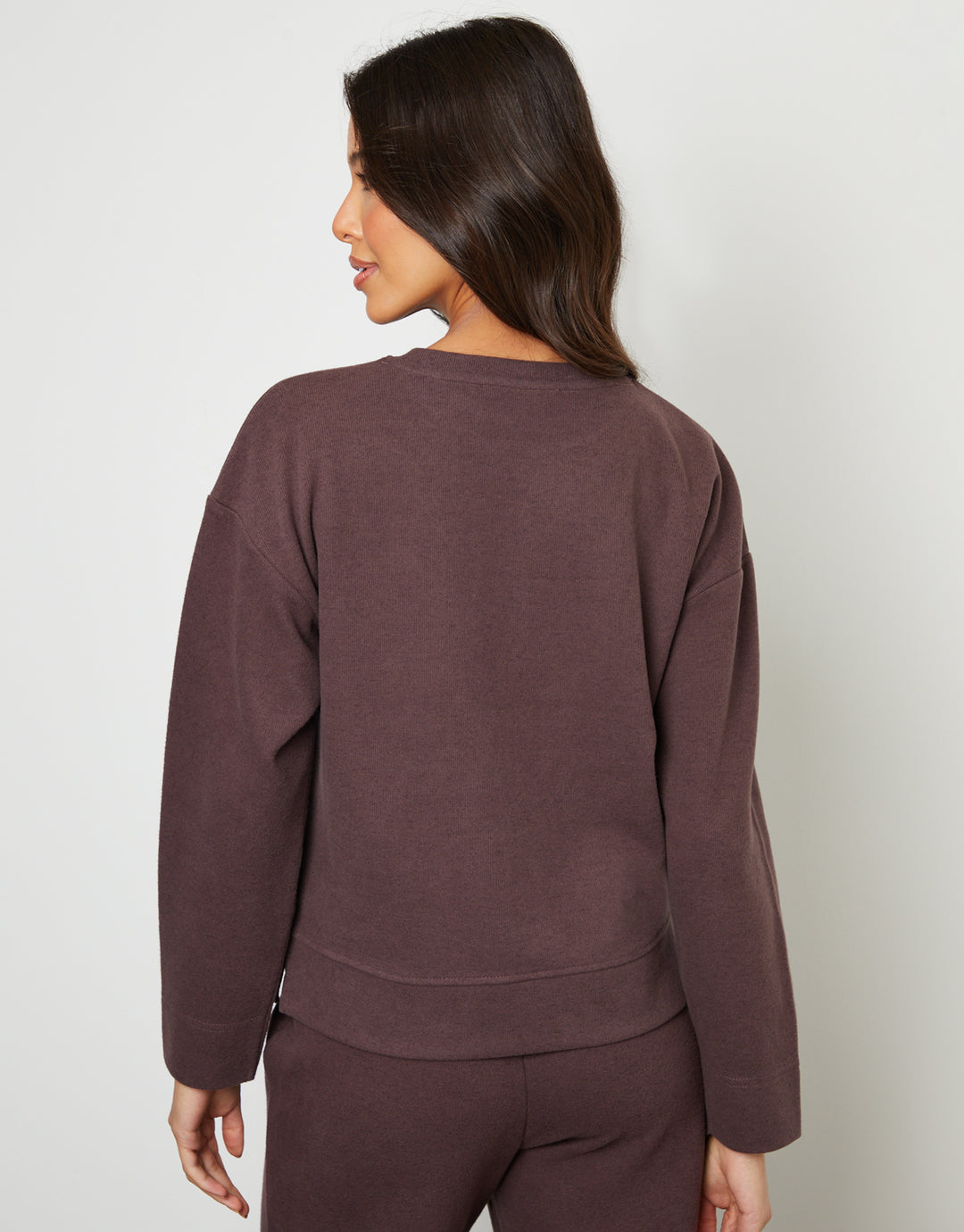 Threadbare Cosy Rib Relaxed Fit Sweatshirt in Chocolate Brown - back view