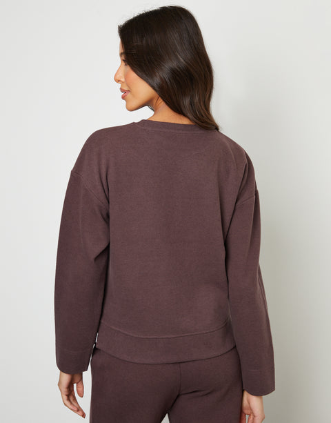 Threadbare Cosy Rib Relaxed Fit Sweatshirt in Chocolate Brown - back view