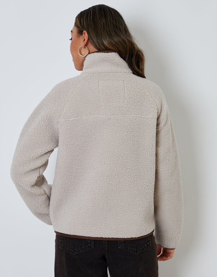 Mushroom Brown Zip Through Collared Borg Fleece