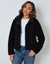 Black Hooded Snap Borg Fleece Bomber