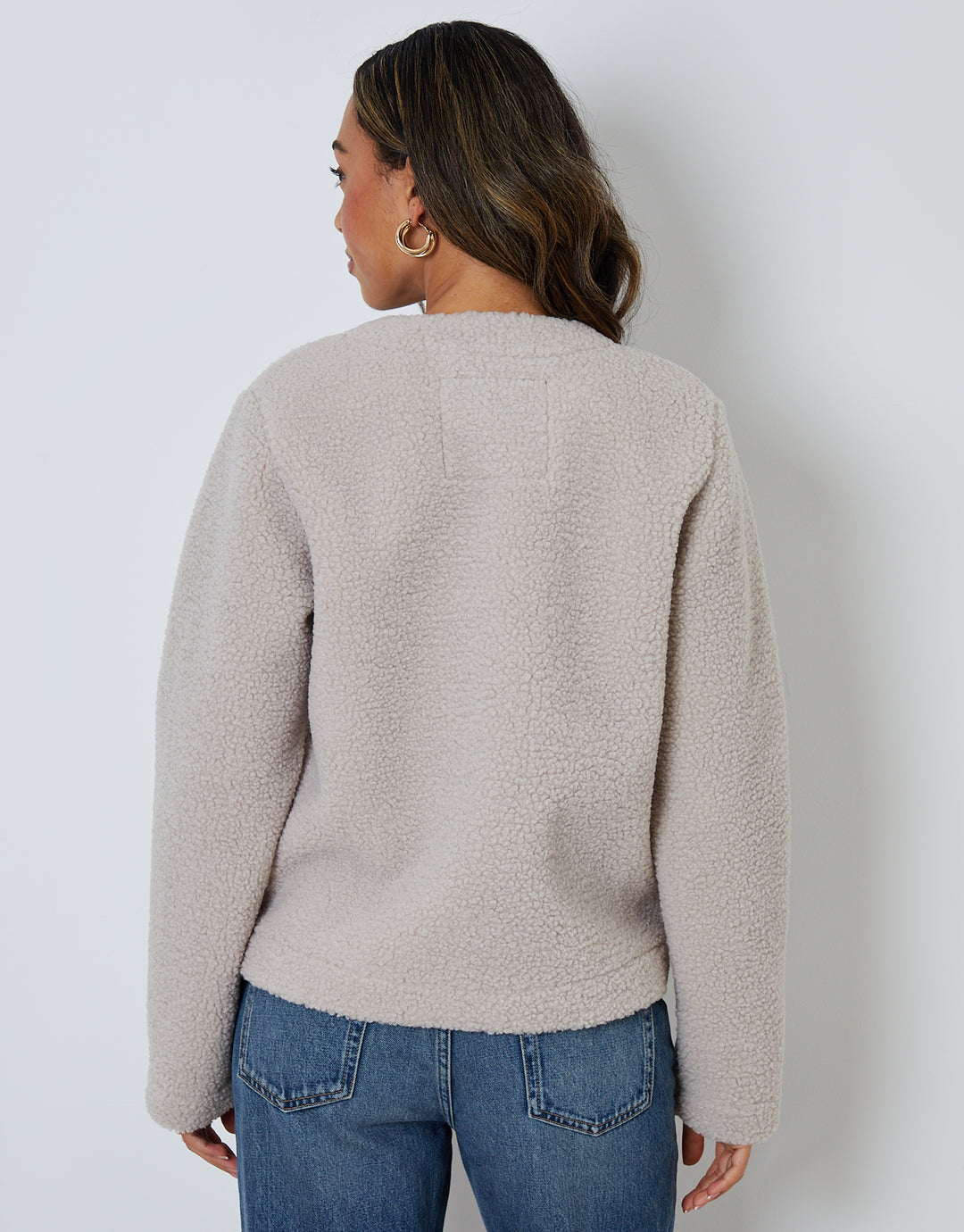 Mushroom Brown Button Up Borg Jacket