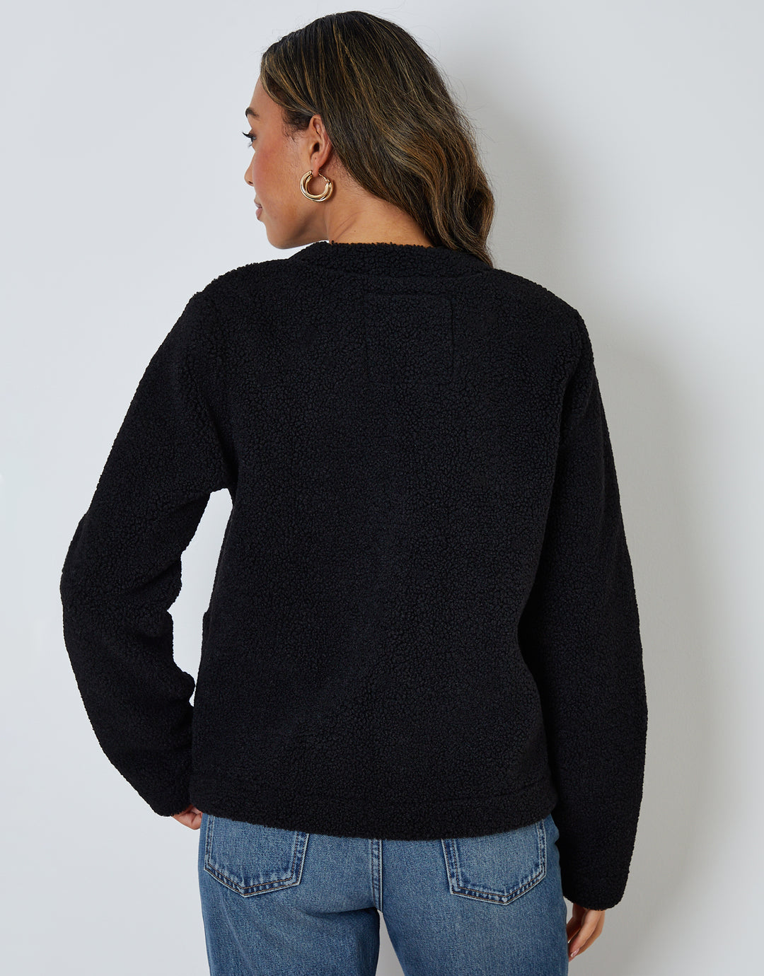 Black Button Up Borg Jacket