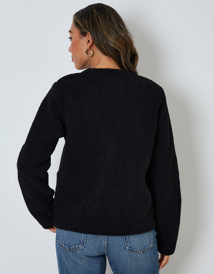 Black Button Up Borg Jacket