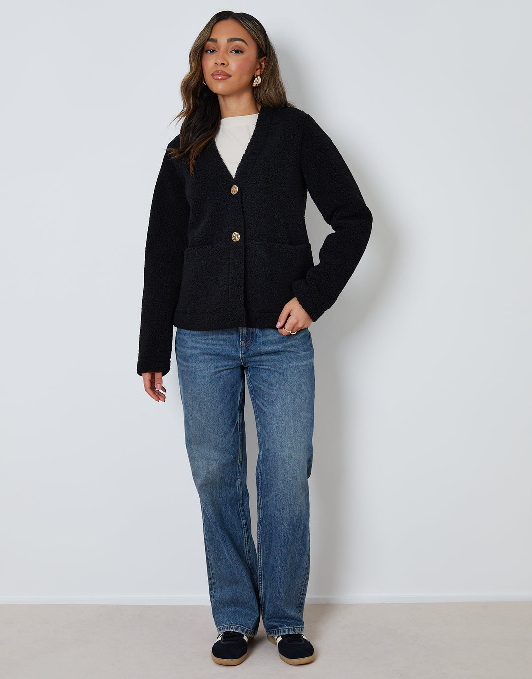 Black Button Up Borg Jacket