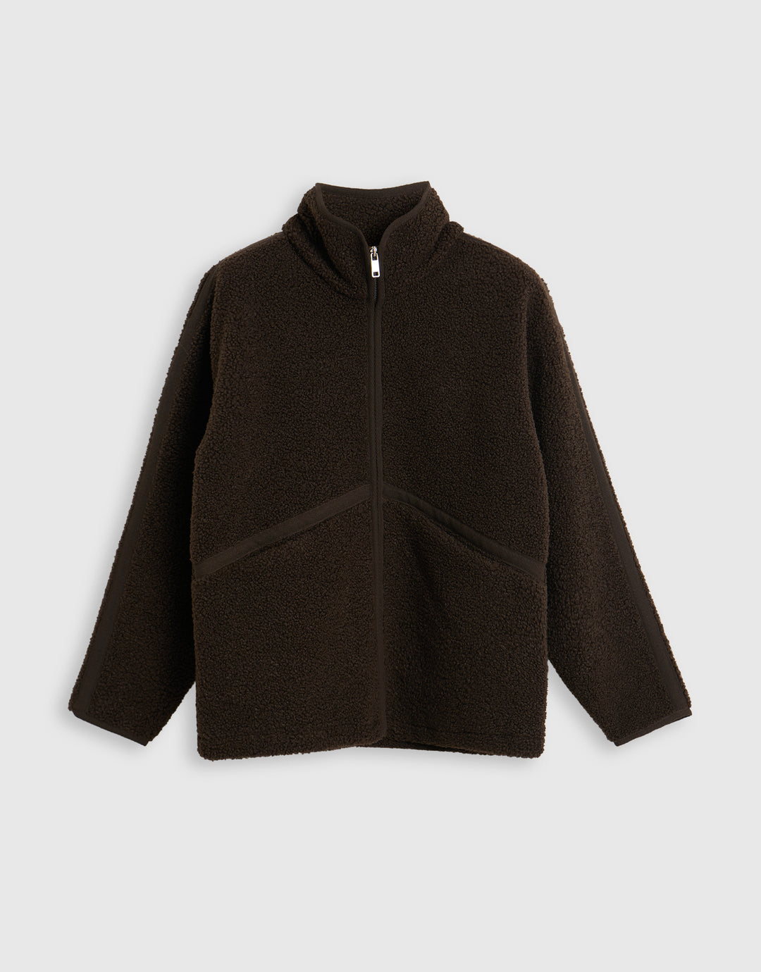 Contrast Binding Funnel Neck Fleece in Chocolate Brown